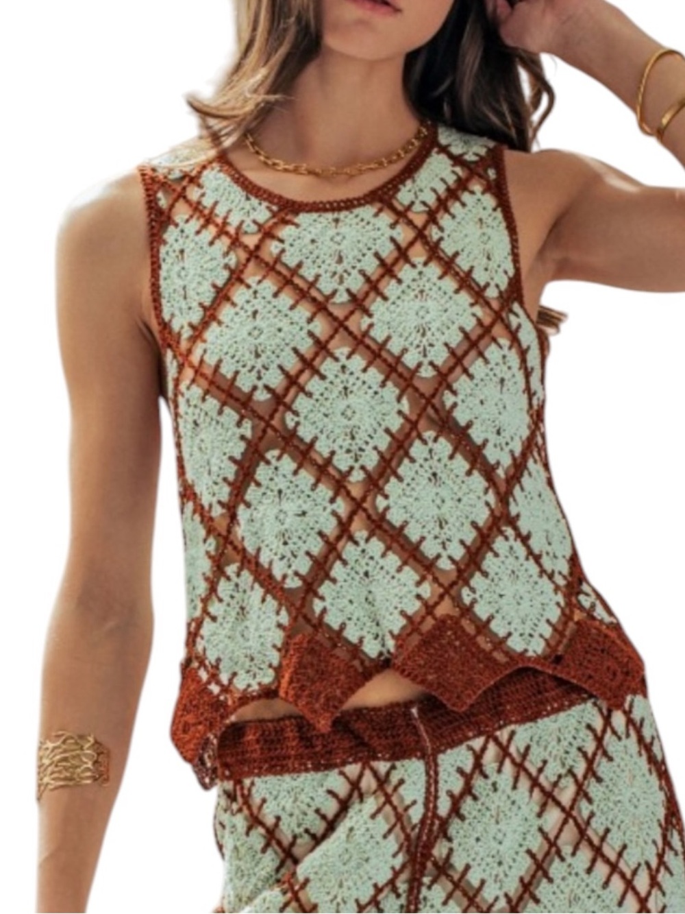 T164 - Diamond Weave Sleeveless Crochet Top